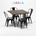 Pigalle sæt med kvadratisk træ bord 80x80cm og 4 stole i stål industriel Omkostninger