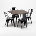 Pigalle sæt med kvadratisk træ bord 80x80cm og 4 stole i stål industriel Billig