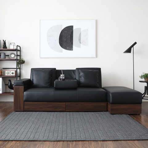 Subadra Lux 2 personers kunstlæder sofa chaiselong sovesofa med puf reol