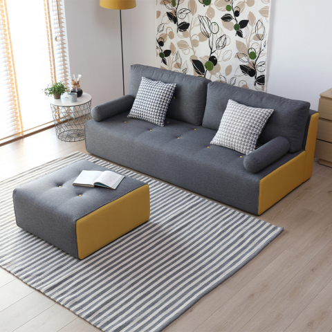 Luda 3 personers modulær grå sofa med chaiselong puf i stofbetræk