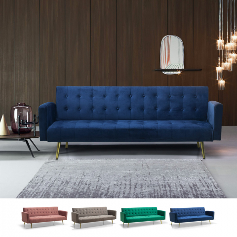 Caullae moderne 3 personers sofa fløjls sovesofa med gyldne metalben