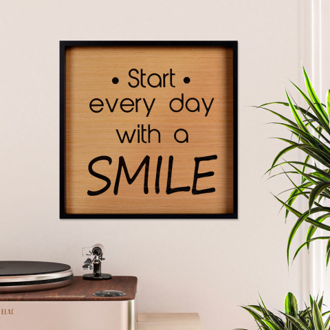 Smile indrammet 40x40 cm tryk på træ billede med citat om livet motiv