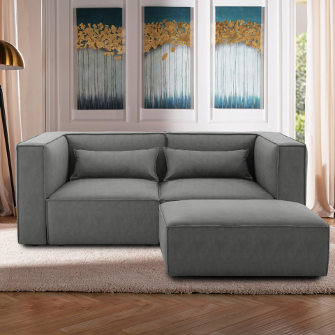 Solv 2 personers modulopbygget sofa chaiselong stofbetræk med puf 3 dele Kampagne
