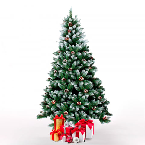 Tampere kunstigt plastik juletræ 210 cm højt dekoreret med hvid julepynt