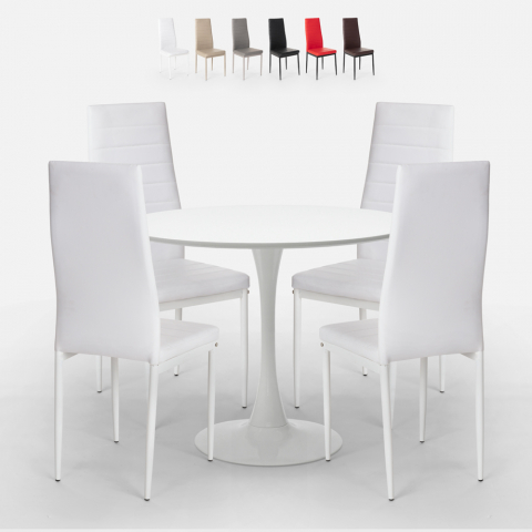 Vogue hvidt rundt 80 cm bord sæt: 4 imperial stole og 1 Tulip spisebord
