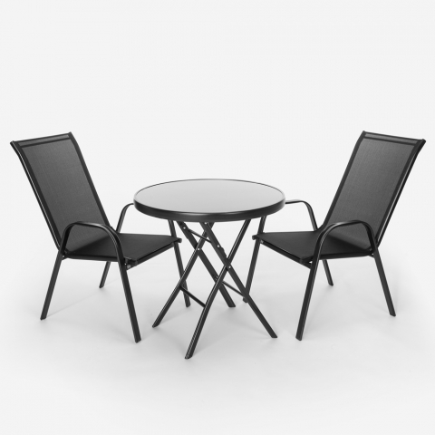 Kumis havemøbler sæt med 2 textilen stole og 1 sammenklappelig café bord Kampagne