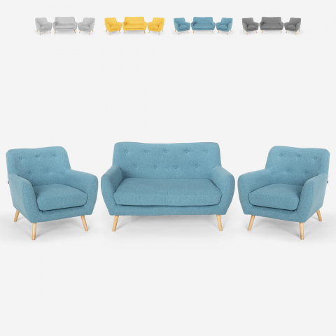 Cleis sæt med 2 lænestole og en 2 personers sofa i nordisk stil stof træ Kampagne