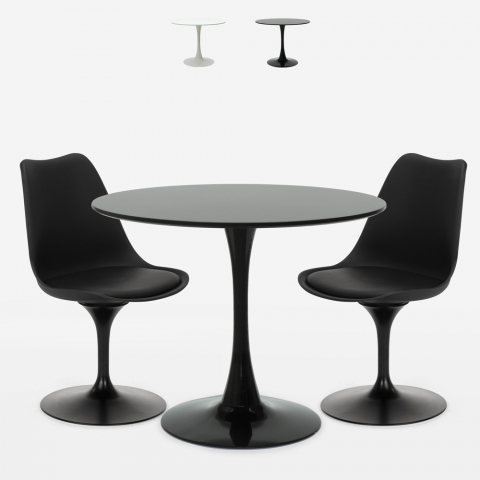 Alizé træ stål sæt med rundt 60 cm Tulip bord og 2 spisebords stole 