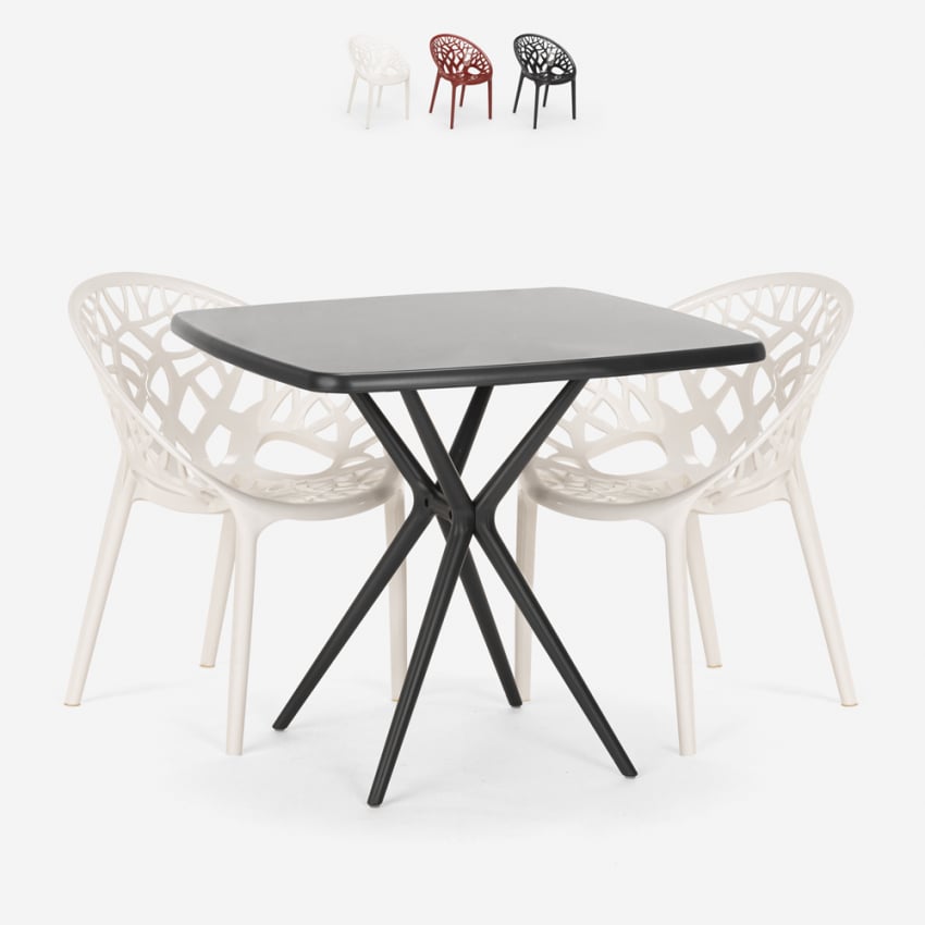 Moai Black bordsæt loungesæt med 70x70cm sort bord og 2 udendørs stole Tilbud