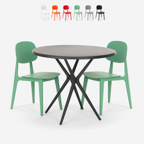 Berel Black bordsæt loungesæt 80cm rundt beige bord og 2 udendørs stole