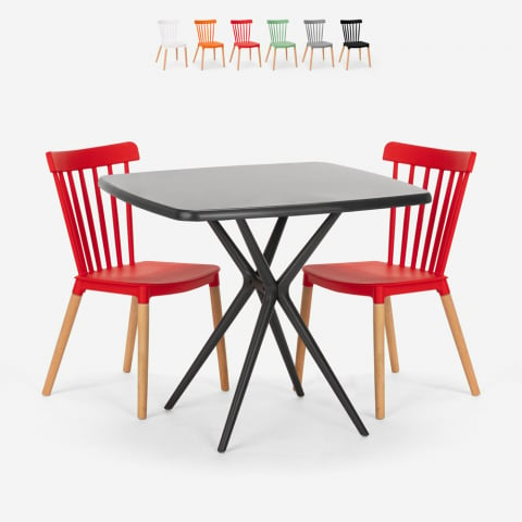 Roslin Black bordsæt loungesæt med 70x70 cm sort bord og 2 udendørs stole