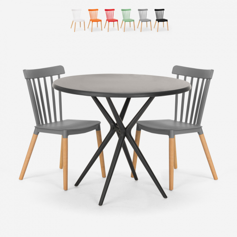 Eskil Black bordsæt loungesæt 80cm rundt sort bord og 2 udendørs stole
