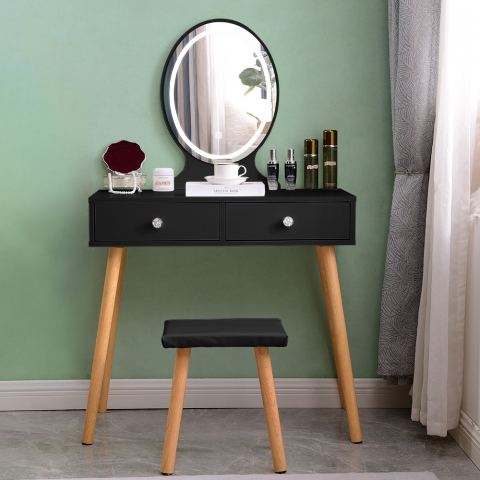 Serena Black sminkebord makeup bord med 2 skuffer spejl og skammel Kampagne