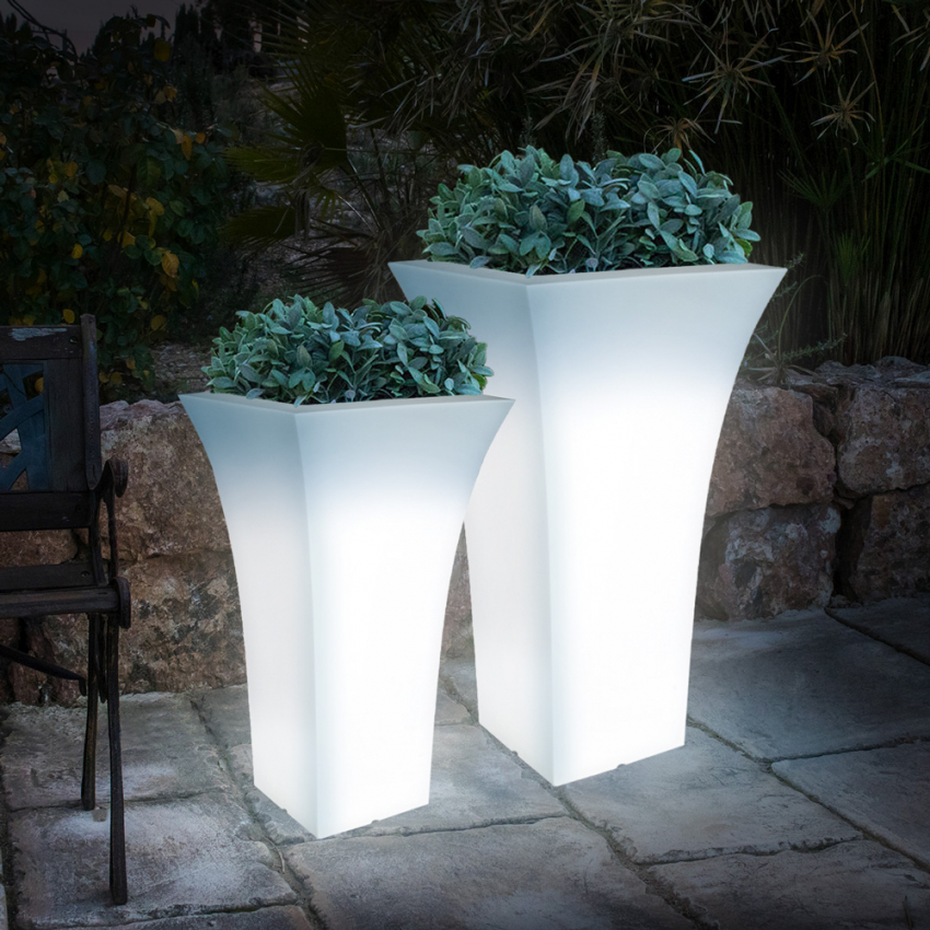 Patio høj rund vase plast krukke potte med indbygget lys Kampagne