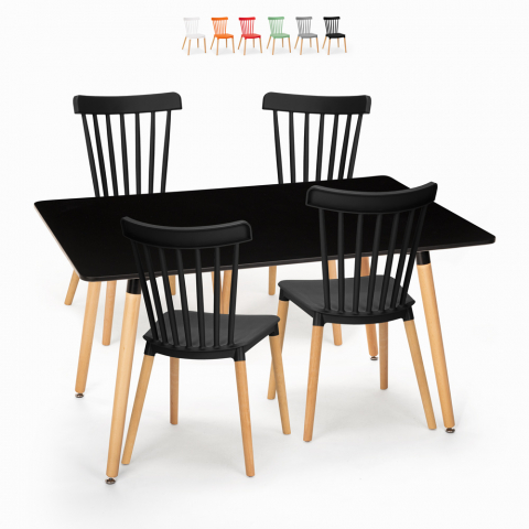 Spisebordssæt 120x80cm sort 4 stole design køkken restaurant bar Genk