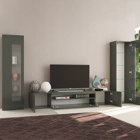 Stue vægmøbel med TV stativ og 2 blanke antracitmontre Daiquiri Kampagne