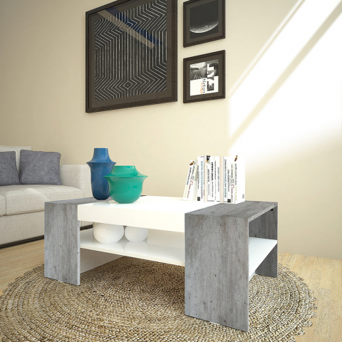 Cherry Concrete lille hvid sofabord 110x60 cm træ design cementgrå ben Kampagne