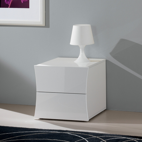Arco Smart lille træ sengebord natbord med 2 skuffer i blank hvid