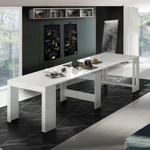 Pratika White 51x90-300 cm lille træ blank hvidt spisebord med udtræk