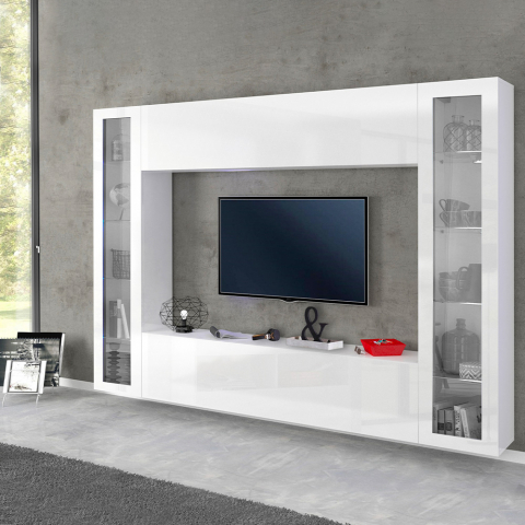 Joy Frame hvid møbelsæt med tv bord skænk vægskab 2 vitrineskab hylder Kampagne