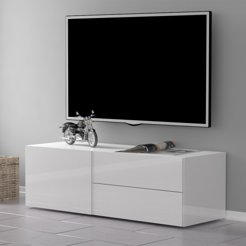 Design stue tv-skab med 2 skuffer 110cm blank hvid Metis
