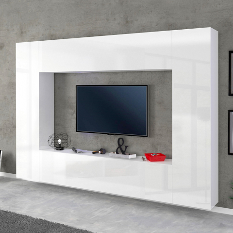 Joy Mold hvid møbelsæt med tv bord skænk vægskab og 2 skabe med hylder Kampagne