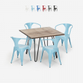 Reims cafebord sæt: 4 industrielt farvet stole og 80x80 cm træ bord Kampagne