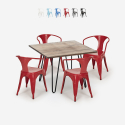 Reims cafebord sæt: 4 industrielt farvet stole og 80x80 cm træ bord Udvalg
