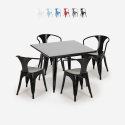 Century Black cafebord sæt: 4 industrielt farvet stole og 80x80cm bord Udvalg