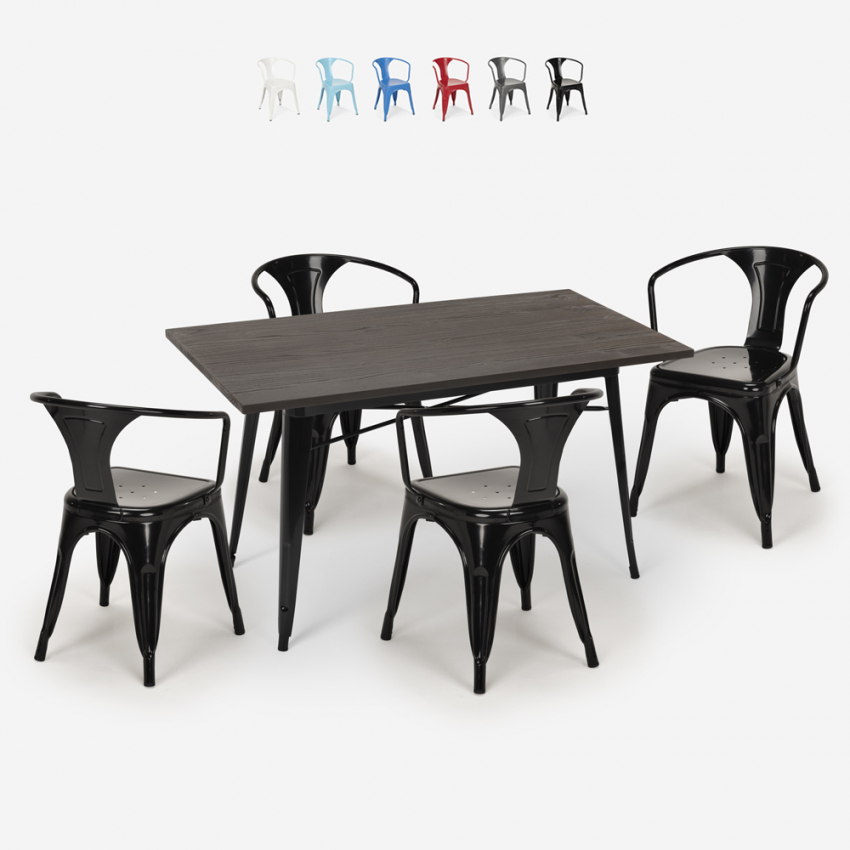 Caster spisebords sæt: 4 industrielt farvet stole og 120x60 cm bord Rabatter