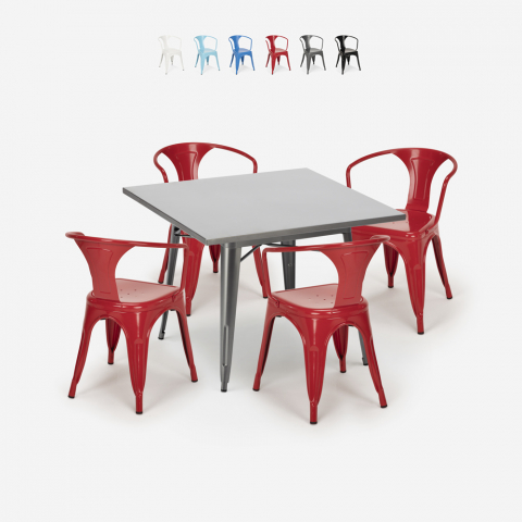 Century cafebord sæt: 4 industrielt farvet stole og 80x80 cm bord Kampagne