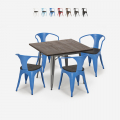 Hustle Wood cafebord sæt: 4 industrielt farvet stole og 80x80 cm bord Kampagne