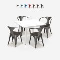 Century Wood White cafebord sæt: 4 industrielle stole og 80x80 cm bord Kampagne