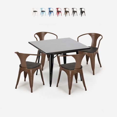 Century Wood Black cafebord sæt: 4 industrielle stole og 80x80 cm bord Kampagne