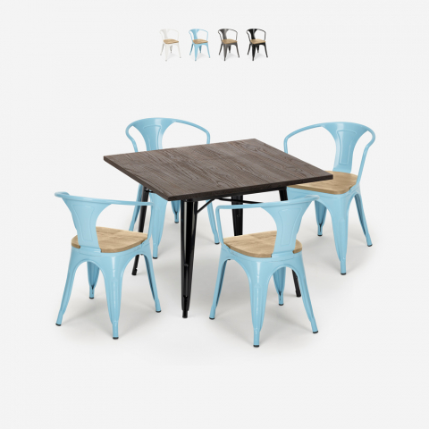 Hustle Black Top Light spisebord sæt: 4 industriel stole 80x80cm bord