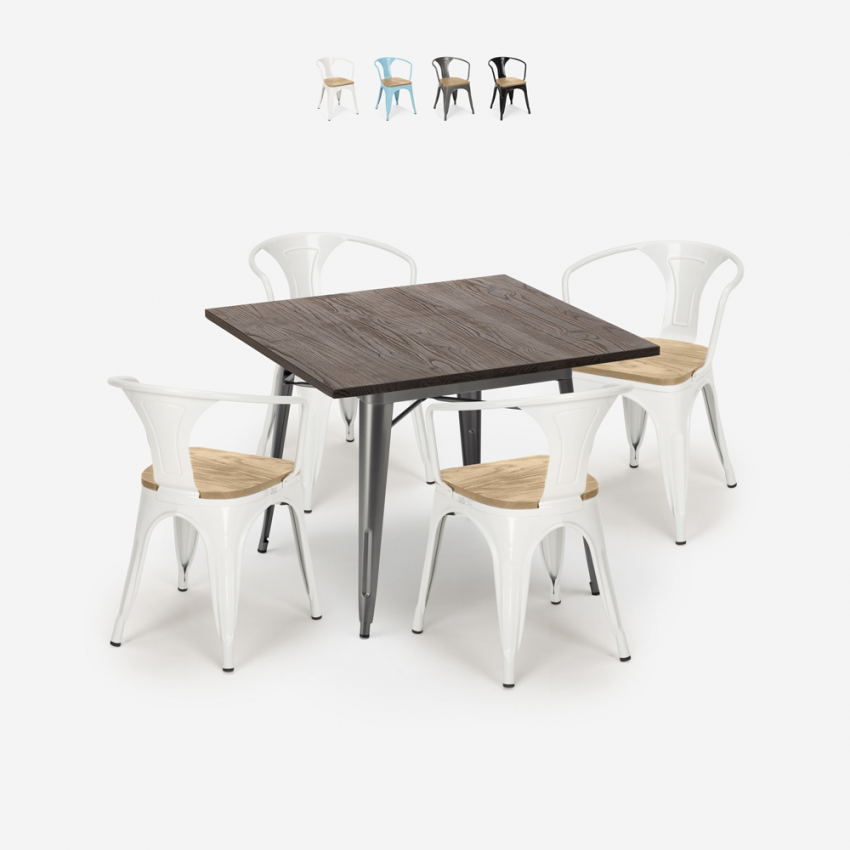 Hustle Top Light spisebord sæt: 4 industriel stole og 80x80 cm bord Tilbud