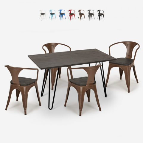 Wismar Wood spisebord sæt: 4 industriel farvet stole og 120x60 cm bord