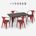 Caster Wood spisebord sæt: 4 industriel farvet stole og 120x60 cm bord Mængderabat