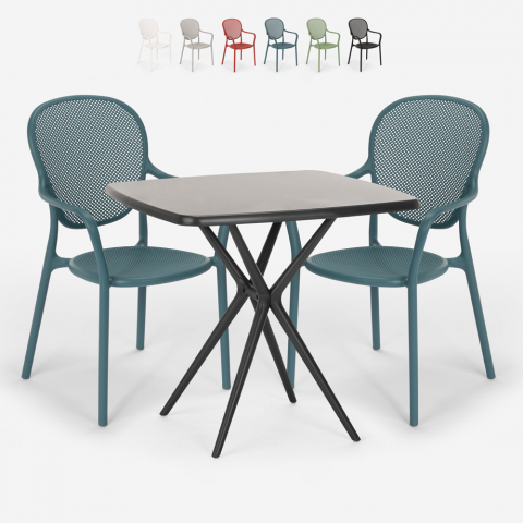 Lavett Dark sort have sæt: 2 farvede stole og 72x72cm firkantet bord