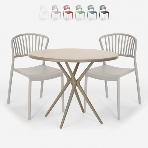 Gianum beige havebord møbel sæt: 2 farvede stole og 80 cm rundt bord