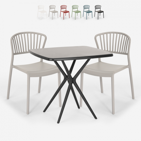Magus Dark sort havebord sæt 2 farvede stole og 72x72cm firkantet bord