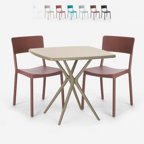 Regas beige havebord sæt: 2 farvede stole og 72x72 cm firkantet bord Kampagne