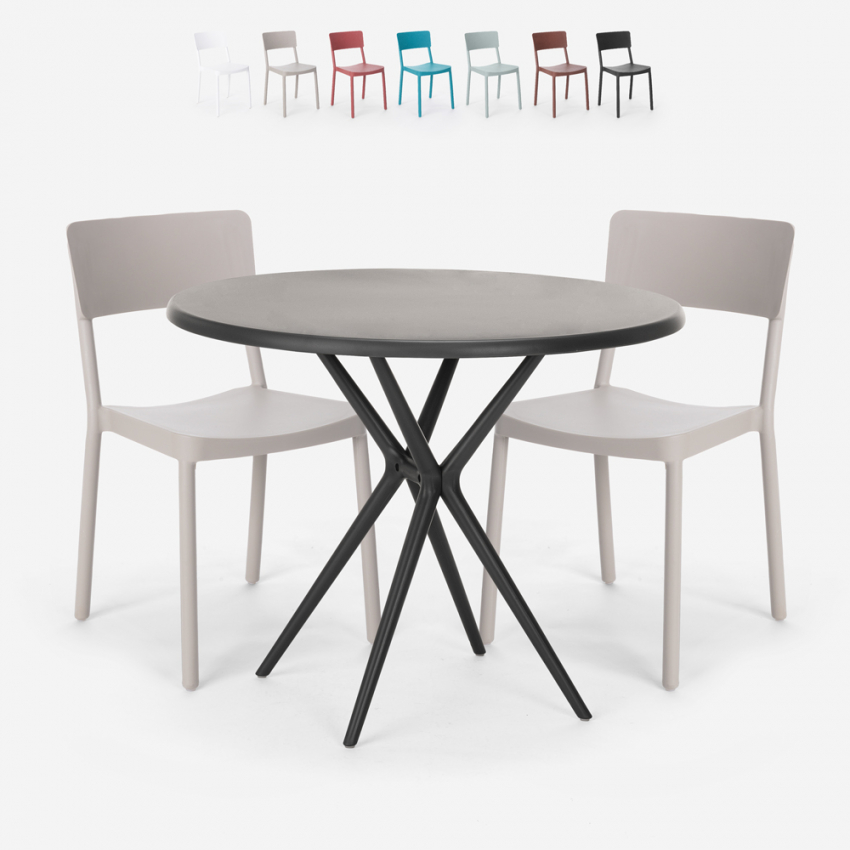 Aminos Dark sort havebord sæt: 2 farvede stole og 80 cm rundt bord Mængderabat