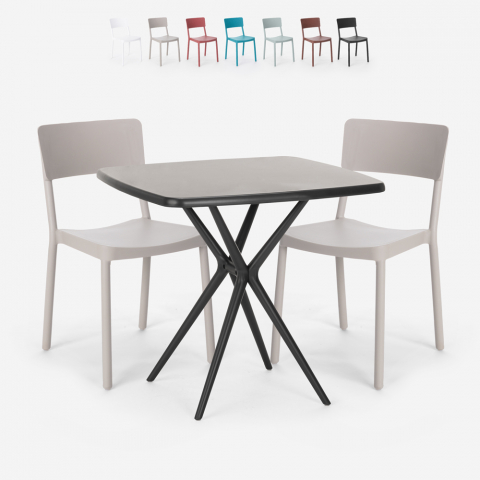 Regas Dark sort havebord sæt 2 farvede stole og 72x72cm firkantet bord