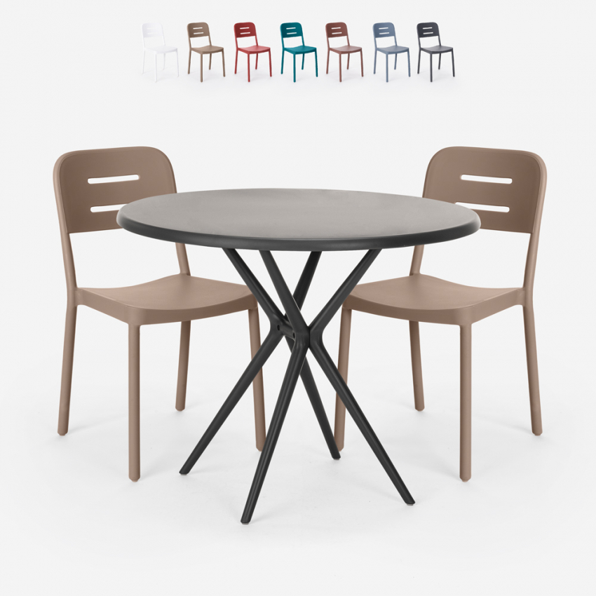 Ipsum Dark sort havebord sæt 2 farvede stole og 72x72cm firkantet bord Mængderabat