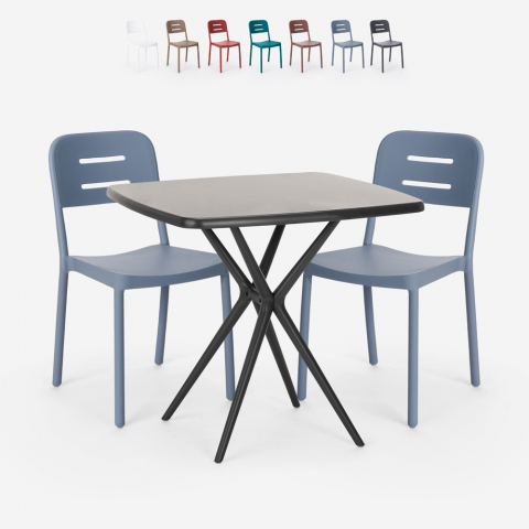 Larum Dark sort havebord sæt 2 farvede stole og 72x72cm firkantet bord Kampagne