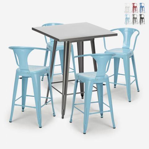 Bucket bardbord sæt: 4 farvede barstole og 60 x 60 cm firkantet bord Kampagne