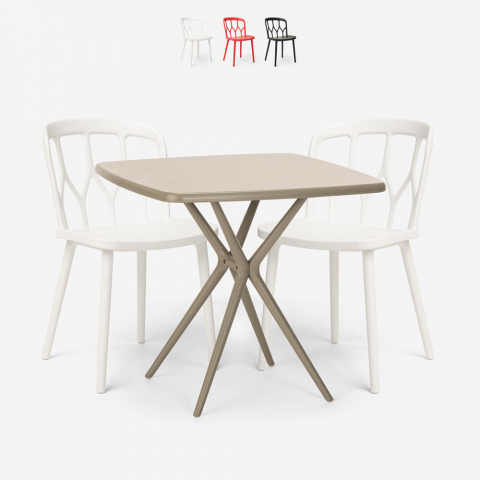 Saiku beige havebord sæt: 2 farvede stole og 72x72 cm firkantet bord Kampagne