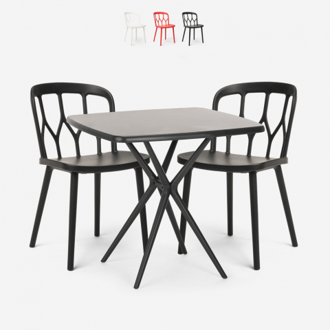 Saiku Dark sort havebord sæt 2 farvede stole og 72x72cm firkantet bord