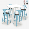 Barbord sæt med 4 farvede barstole og bord 60x60cm Bucket Wood White Kampagne